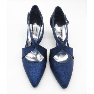 Easy Street Alive @ 5 Navy Glitter Strappy Heels Pointed Toe 6 NEW